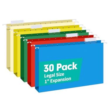 Imagem de HERKKA Pastas de arquivo suspensas de tamanho legal de capacidade extra, 30 pastas de pendurar reforçadas, expansão de 1 polegada para serviço pesado, projetado para arquivos volumosos, gráficos médicos, cores sortidas, pacote com 30