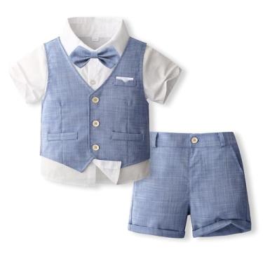 Imagem de Volunboy Conjunto de roupas de verão para bebês meninos, manga curta, anel de casamento, 4 peças, vestido de formatura, colete e camisa de gravata borboleta, Azul, 4-5 Anos