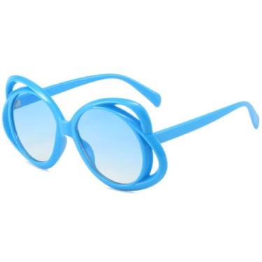 Imagem de Oval na moda floral óculos de sol feminino menina diversão moda flor óculos rave sunwear luxo festa óculos uv400, azul azul, um tamanho