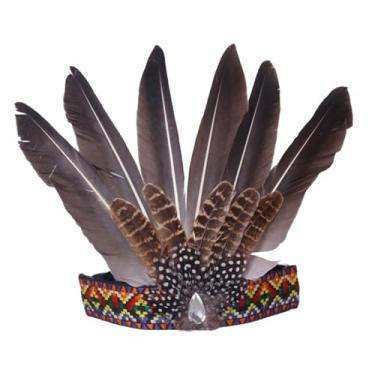Imagem de kowaku Cocar de penas, acessórios de cabeça elástica, chapéu indiano nativo americano para festa de Halloween