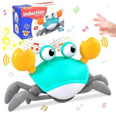 Imagem de Brinquedo Caranguejo Fujão que anda para bebês, com música e luz de LED interativa para crianças, para desenvolvimento e aprendizagem, movimento automático que evita obstáculos (Verde)