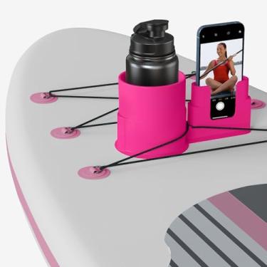 Imagem de iKristin Tábua de remo para copos, acessórios de prancha de stand up, suporte de SUP para bebida, anti-reflexo 2 em 1 e suporte de telefone (rosa)