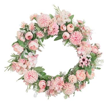 Imagem de shamjina de Flores de Peônia Artificial com Folhas para Decoração de Parede Interna Na Porta Da Frente, Luz rosa
