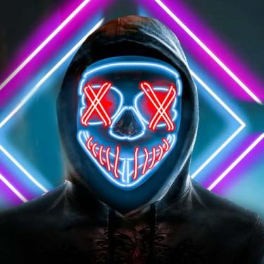 Imagem de RUZAKO Halloween Costumes LED Mask Scary Mask Cosplay Glow In The Dark 3 Light Up Mode Costumes Gift for Men Blue&Red LED