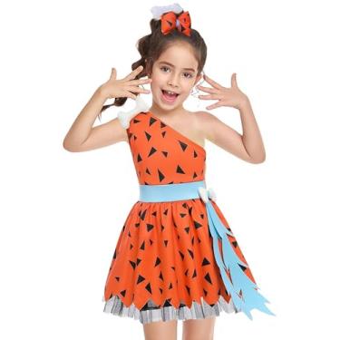 Imagem de Fantasia infantil de Bam Bam Bam, roupa histórica da idade da pedra do homem das cavernas para meninas, Halloween, cosplay, sessão de fotos, Laranja, 12-18 Meses