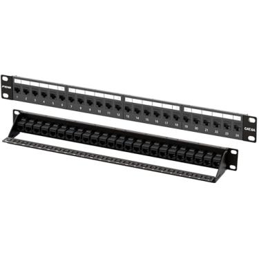 Imagem de FGB Patch Panel de 10 Gbps com 24 portas, painel de remendo Cat6A 1U, montagem em rack de 19 polegadas ou painel de remendo Keystone com barra traseira, painel de remendo de rede para cabeamento
