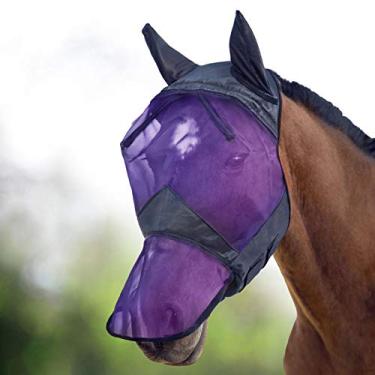 Imagem de Harrison Howard CareMaster Máscara de mosca de cavalo nariz longo com orelhas rosto inteiro preto/roxo retrô pequeno pônei