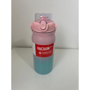 Imagem de Garrafa Térmica Grande em Aço Inox com Canudo Alça e Trava Parede Dupla, 1,2L Esportes Academia - Bicolor (Azul/Rosa)