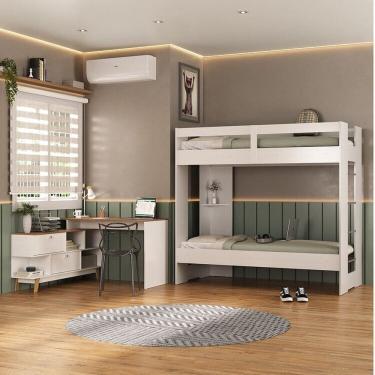 Imagem de Quarto Juvenil completo Nexis com Beliche e Escrivaninha em L 2 Portas Branco/Nogal