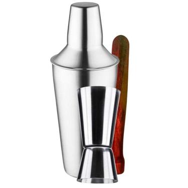 Imagem de Kit 3 Peças Coqueteleira Drinks Caipirinha Inox Dosador Socador 500ml Profissional e Pessoal