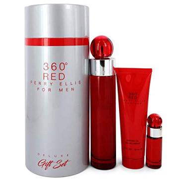 Imagem de Perfume Perry Ellis 360° Red para homens, 100 ml, conjunto de presente de 3 peças