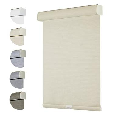 Imagem de Persilux Persianas de rolo 100% blackout sem fio Free-Stop para persianas de janela com tecido texturizado de aparência de linho (bege, 76,2 cm L x 182,9 cm A) Proteção UV Persianas térmicas de rolo