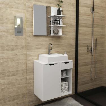 Imagem de Gabinete de Banheiro Completo com Cuba e Espelho Branco Mármore