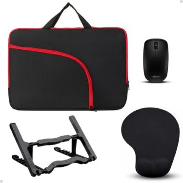 Imagem de Pasta Maleta Notebook Mouse Sem Fio Suporte Notebook Mousepad Kit Premium (Vermelho, 14,1")