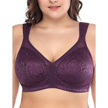Imagem de Deyllo Sutiã Minimizador Confortável Para Mulheres Com Cobertura Total e Tamanho Grande Sem Aro e Sem Enchimento(Roxo,42D)