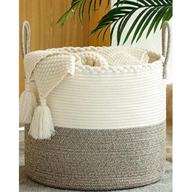 Imagem de KAKAMAY Cesta grande (45,7 x 40,6 cm), cesto de roupa suja de bebê, cesta de cobertor de corda de algodão para berçário, lavanderia, sala de estar, travesseiros, baú de brinquedo para bebês