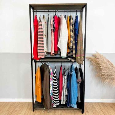 Imagem de Arara de Roupas Twice Style Industrial Ample Tabaco e Preto - ArtFacto