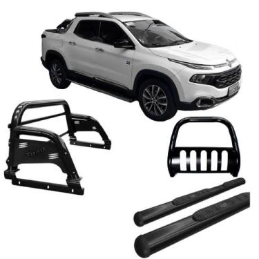 Imagem de Kit Quebra Mato Estribo Oval Santo Antônio Fiat Toro Preto - HOZZ
