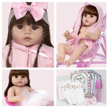 Imagem de Bebe Reborn 100% Silicone Com Acessórios Carrinho Enxoval - Cegonha Re