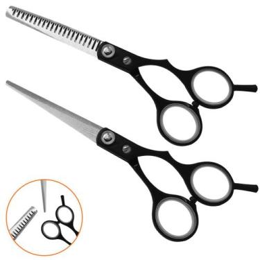 Imagem de Kit Tesoura Profissional Dentada Reta Cabeleireiro Barbeiro - DS, Pret