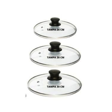 Imagem de Kit Jogo 3 Tampa De Vidro Para Panela/Caçarola 26/28/30cm - Shopmy