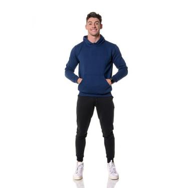 Imagem de Blusa de Frio Masculina Azul Marinho Moletom Canguru com Capuz - CHIEL