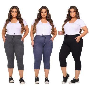 Imagem de kit 3 calças corsario plus size feminina com elastano calça capri - CA