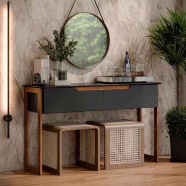 Imagem de Aparador Buffet Sala Flow Eros 2 Portas com Pés de Madeira Preto com F