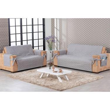 Imagem de jogo kit protetor de sofá 2 e 3 lugares com laço cinza - BruceBaby Bor