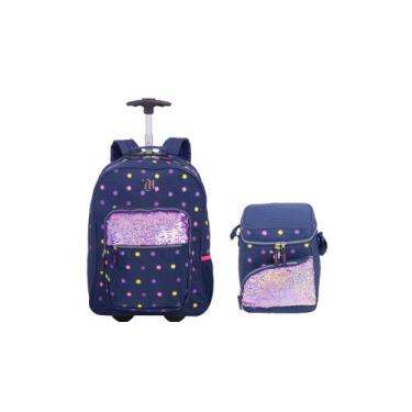 Imagem de Kit Escolar Capricho Lantejoula Mochila de Rodas + Lancheira