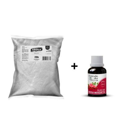 Imagem de Kit Clareador Natural Argila Branca 200g + Óleo Vegetal de Rosa Mosque
