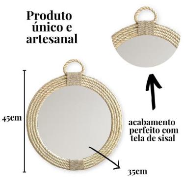 Imagem de espelho decorativo artesanal de corda de sisal - creative decor