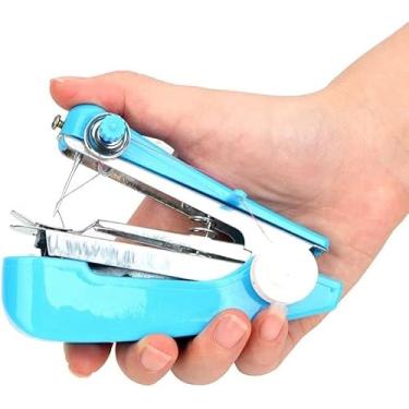 Imagem de Juroicessry Máquina de costura portátil azul, mini máquina de costura manual portátil, ferramenta de costura útil, mini máquina de esgoto, máquina de costura, máquina de costura, máquina de bordar
