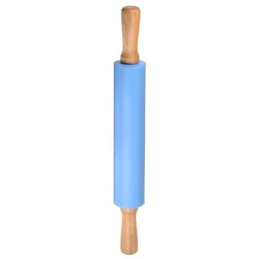 Imagem de HARFINGTON Rolos de silicone para assar cabo de madeira de 43 cm antiaderente, rolo pequeno, massa, pizza, pastelaria, fondant, cozinha, azul
