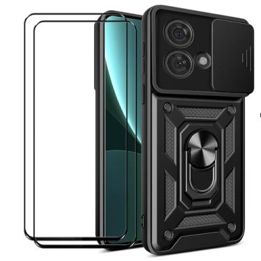 Imagem de CNPUTAO Capa para Motorola Edge 40 NEO com protetor de tela de vidro temperado [2 unidades], janela deslizante para câmera, suporte, capa de telefone de camada dupla antiarranhões à prova de choque,