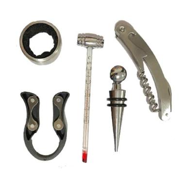 Imagem de Kit Vinho Abridor Saca Rolhas Tampa Termômetro 5 Peças - Paty Shop