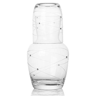 Imagem de Trinkware Calici mesa-de-cabeceira para água com copo – Design espiral gravado com pedras – Conjunto de 2 peças de jarra e copo de água