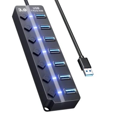 Imagem de Hub USB 3.0, Eanetf Hub USB de 7 portas com interruptores liga/desliga individuais LED e cabo longo estendido para MacBook, Mac Pro, Mac Mini, iMac, Surface Pro, XPS, PC