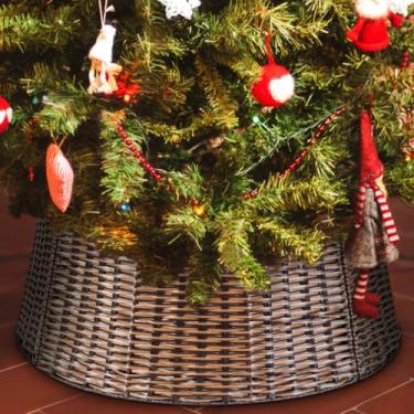 Imagem de Liliful Colar de árvore de Natal de 58,4 cm, anel de árvore de Natal, para casa de fazenda, gola de árvore de Natal, em vime artificial, saia para decoração de árvore de Natal (marrom)