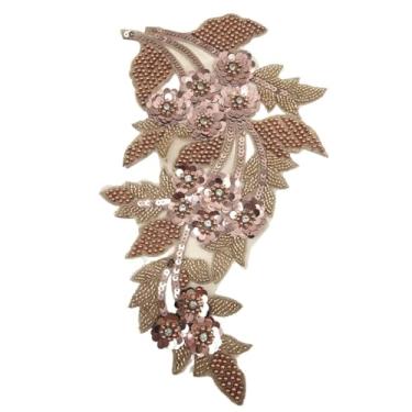 Imagem de Lmlliang 1 peça 3D flor bordado aplique de renda lantejoulas miçangas decoração adesivos de casamento flores acessórios de roupas enfeites de chapéu de cabelo (pasta bwan rosa)