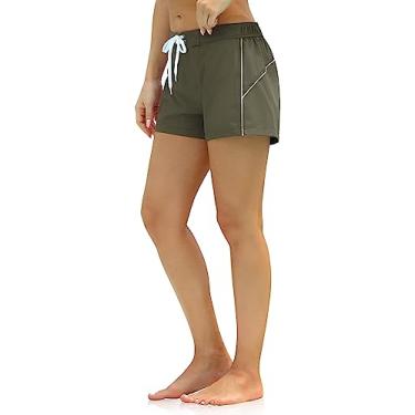 Imagem de Rocorose Short de natação feminino de secagem rápida com cintura elástica para esportes aquáticos de verão com bolso verde exército M