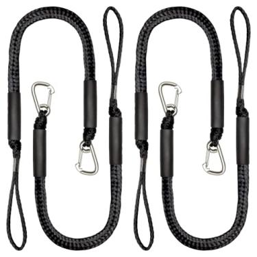 Imagem de Pacote com 4 cordas elásticas para barco com clipe de aço inoxidável de 91 cm, acessórios para barcos, linhas de ancoragem, linha de ancoragem PWC para barcos, caiaque, jet ski, pontão, canoa, barco elétrico WaveRunner (preto)
