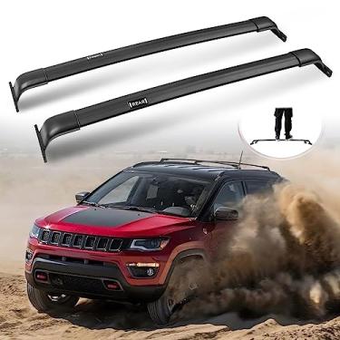 Imagem de Suportes de teto aprimorados de 100 libras para Jeep Compass 2018-2025, barras transversais de alumínio real para caiaque, snowboard, prancha de surf, bicicleta, canoa, esqui