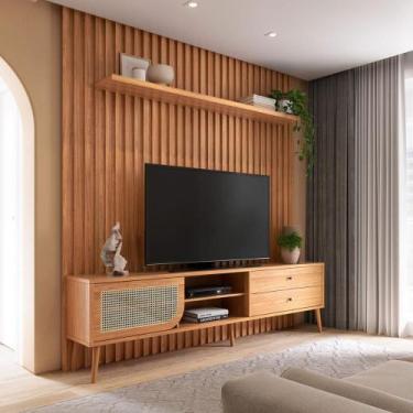 Imagem de Rack Retrô Com Painel Ripado e 2 Gavetas Dalla Costa 2,5 m - Dalla Cos