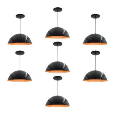 Imagem de Kit 7 Luminária Pendente Meia Lua 34cm Com Interior Laranja Com Fiação