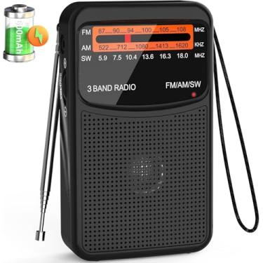 Imagem de Rádio AM FM SW portátil com melhor recepção, rádio transistor pequeno com bateria recarregável de 600 mAh, alto-falante grande de 3 W, bolso portátil com conector de fone de ouvido de 3,5 mm, presente