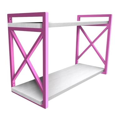 Imagem de Prateleira Estilo Industrial Suspensa 20x60cm com MDF BRANCO Estilo Industrial Funcionalidade Decoração Estante Moderna Cozinha Escritório Sala (ROSA)