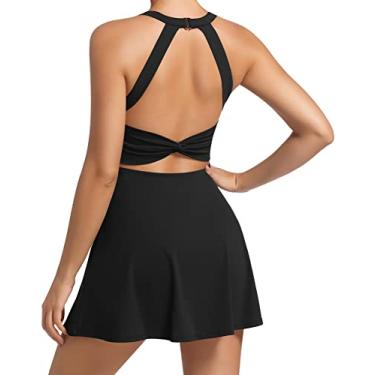 Imagem de Vestido feminino de tênis de treino com shorts embutidos e sutiã atlético de golfe esportivo para exercícios, Preto, M