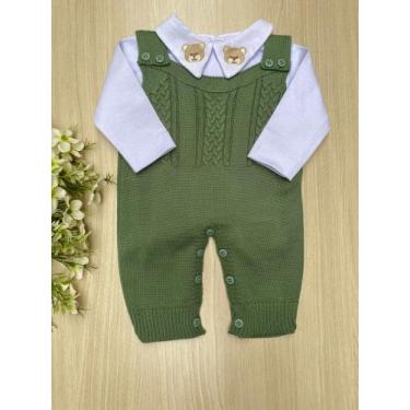 Imagem de Saída de Maternidade Menino Jardineira Urso Tricot 2 Peças - Dinhos ba