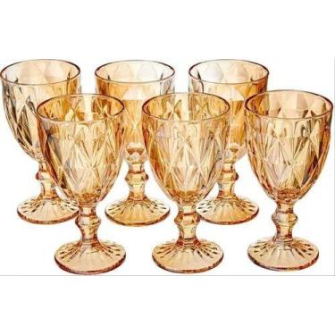 Imagem de Jogo Com 6 Taças De Vidro Diamond Dourado Espelhado 300ml - Gira Home 